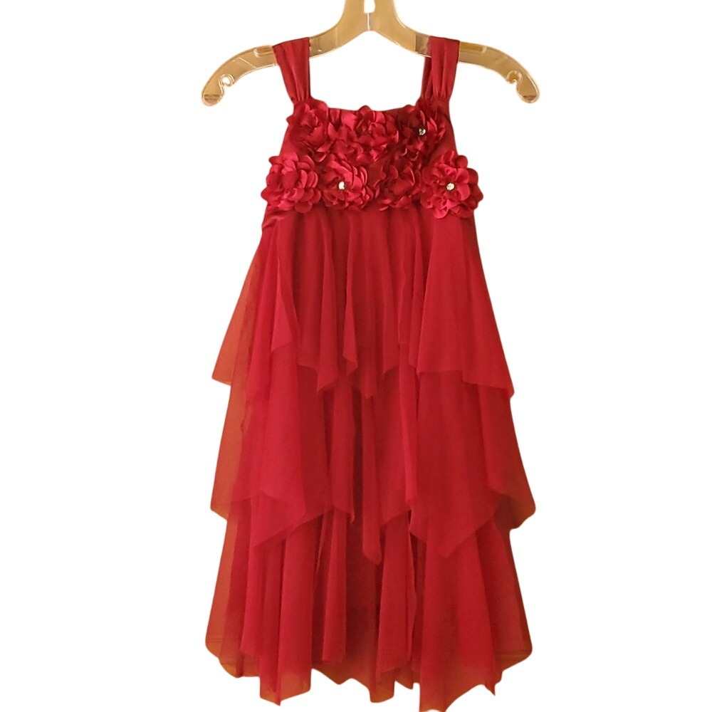 Biscotti Girls Size 7 Dark Red Floral Sleeveless Long Formal‎ Dress